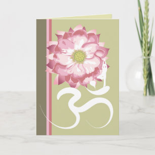 Rosa Lotus Flower Yoga White Om Symbol Zen Kort