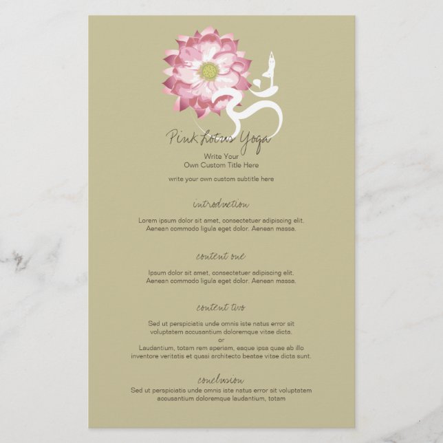 Rosa Lotus Flower Yoga & Zen Calligraphy Om Aum Flygblad (Framsidan)