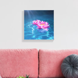 Rosa Lotus Flowers Flytande på Crystal Blue Vatten Canvastryck