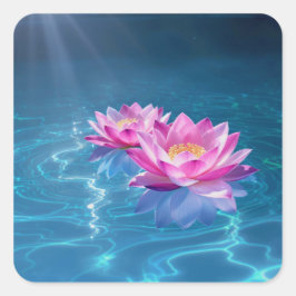 Rosa Lotus Flowers Flytande på Crystal Blue Vatten Fyrkantigt Klistermärke
