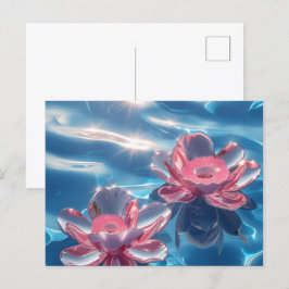 Rosa Lotus Flowers Flytande på Crystal Blue Vatten Helg Vykort
