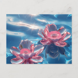 Rosa Lotus Flowers Flytande på Crystal Blue Vatten Helg Vykort