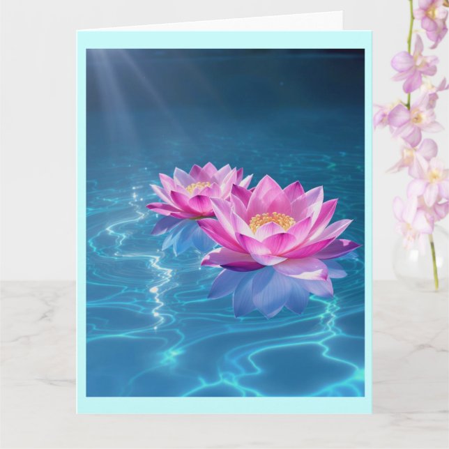 Rosa Lotus Flowers Flytande på Crystal Blue Vatten Kort (Orkide)
