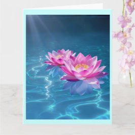 Rosa Lotus Flowers Flytande på Crystal Blue Vatten Kort