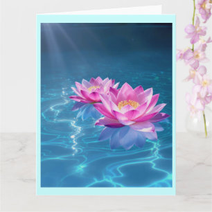 Rosa Lotus Flowers Flytande på Crystal Blue Vatten Kort