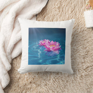 Rosa Lotus Flowers Flytande på Crystal Blue Vatten Kudde