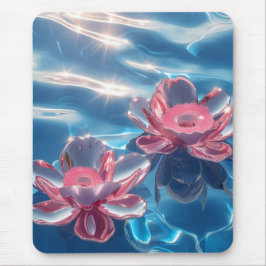 Rosa Lotus Flowers Flytande på Crystal Blue Vatten Musmatta