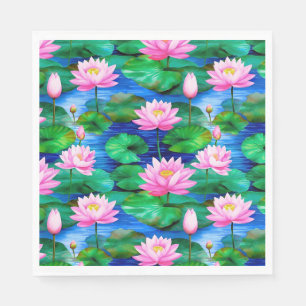 Rosa Lotus Flowers på en damm Pappersservett