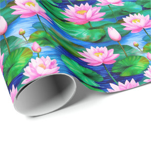 Rosa Lotus Flowers på en damm Presentpapper