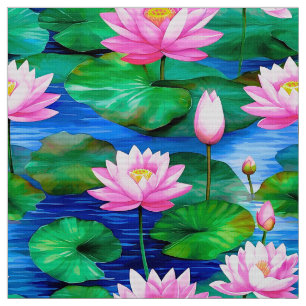 Rosa Lotus Flowers på en damm Tyg