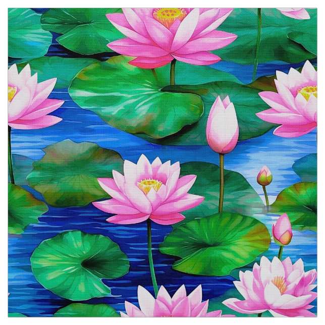 Rosa Lotus Flowers på en damm Tyg (Provkarta)