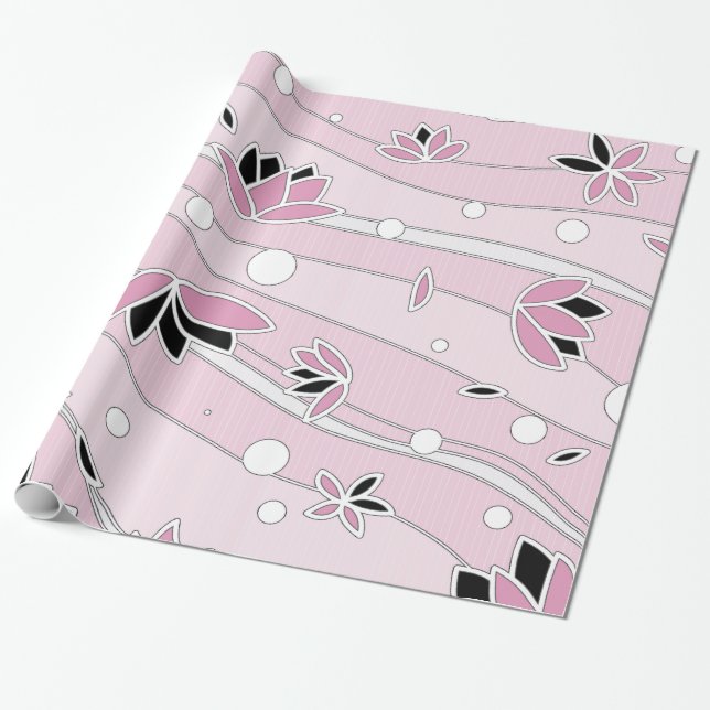 Rosa Lotus Flowers på Rosa Rand Presentpapper (Utrullad)