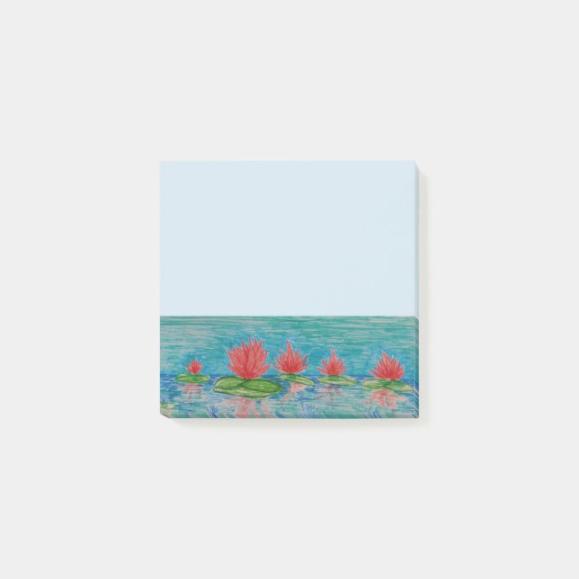 Rosa Lotus Flowers teckning art Notes Post-it Block (Framsida)