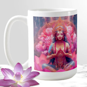 Rosa Lotus Goddess Lakshmi on White Kaffemugg