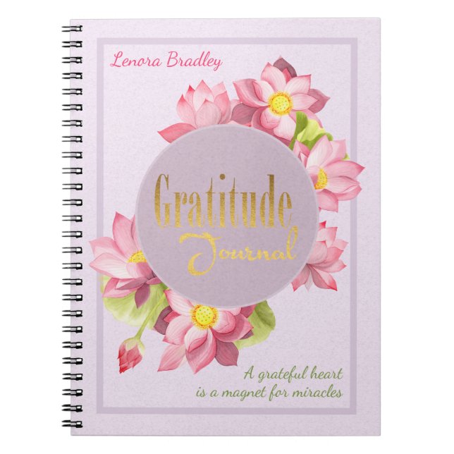 Rosa Lotus Gratitude Journal Anteckningsbok (Framsidan)