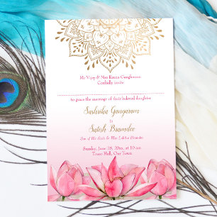 Rosa lotus guld mandala Indian bröllop Inbjudningar