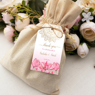 Rosa lotus guld mandala Indian bröllop tack Presentetikett