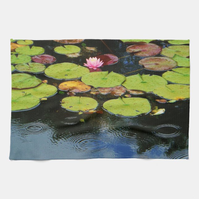 Rosa lotus i Rain Kökshandduk (Horisontell)