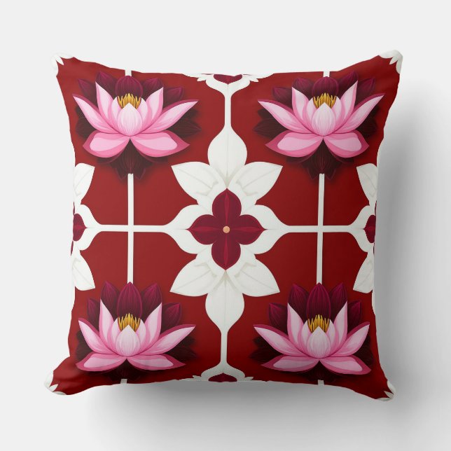 Rosa Lotus Livlig Blommig Design Kudde (Framsida)