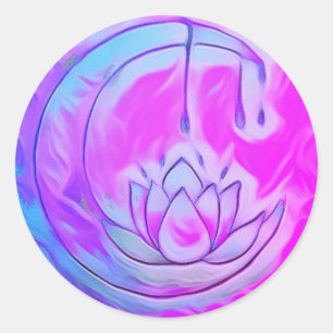 Rosa Lotus Måne Sticker Runt Klistermärke