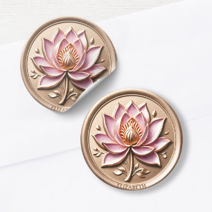 Rosa Lotus Simulated Guld Vax Seal Effect Sticker Runt Klistermärke