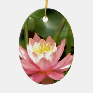 Rosa lotus vatten liljeblomma julgransprydnad keramik