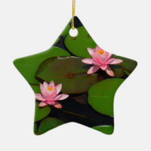 Rosa lotus vatten lily blomsterträdgård. julgransprydnad keramik
