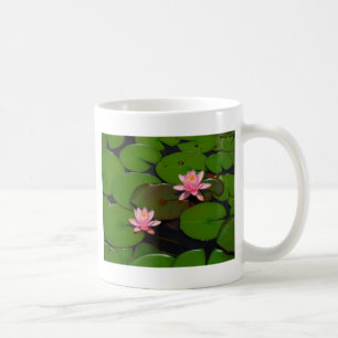 Rosa lotus vatten lily blomsterträdgård. kaffemugg