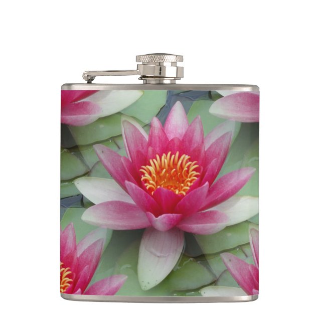 Rosa Lotus Vatten Lily Vinyl Wrapped Flask Fickplunta (Framsidan)