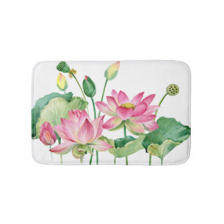 Rosa Lotus Watercolor Gräns Badrumsmatta