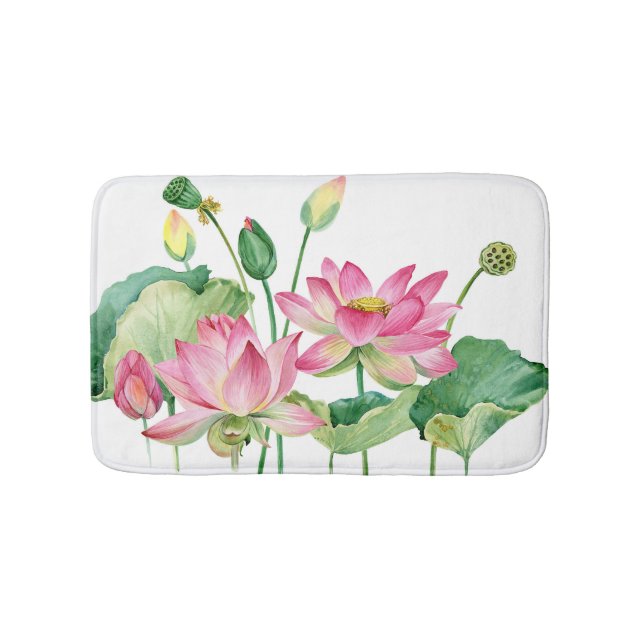 Rosa Lotus Watercolor Gräns Badrumsmatta (Framsidan)