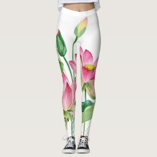 Rosa Lotus Watercolor Gräns Leggings