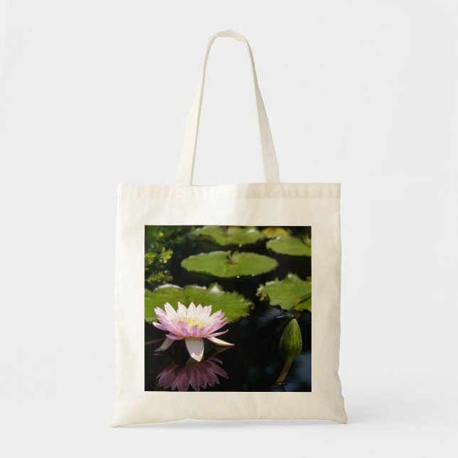 Rosa Lotus Waterlily Dragonfly Tote Bag Tygkasse (Framsidan)