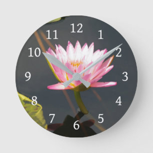 Rosa Lotus Waterlily Rund Klocka