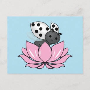 Rosa Lotus White Ladybug Vykort