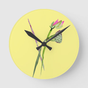 Rosa Lotus Zen-blomman Buddhist Art Rund Klocka