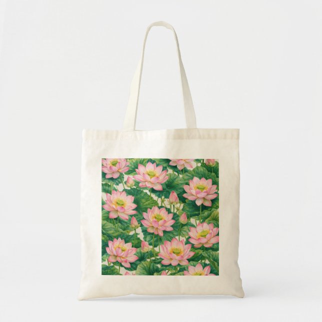 Rosa Lotusblomma Botanisk Damm Mönster Tygkasse (Framsidan)
