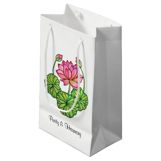 Rosa lotusblomma för vattenfärg med knoppar & löv (Framsidan Vinklad)
