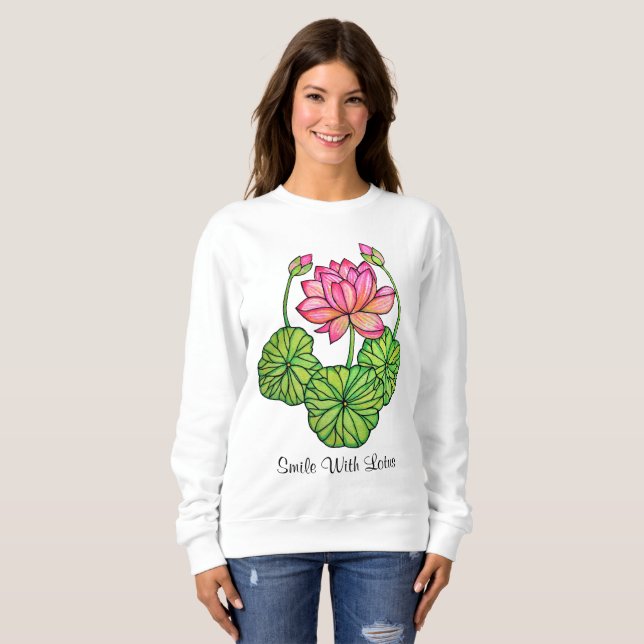 Rosa lotusblomma för vattenfärg med knoppar & löv tee shirt (Hel framsida)