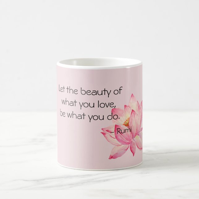 Rosa lotusblomma Rumi Skönhetscitat Kaffemugg (Center)