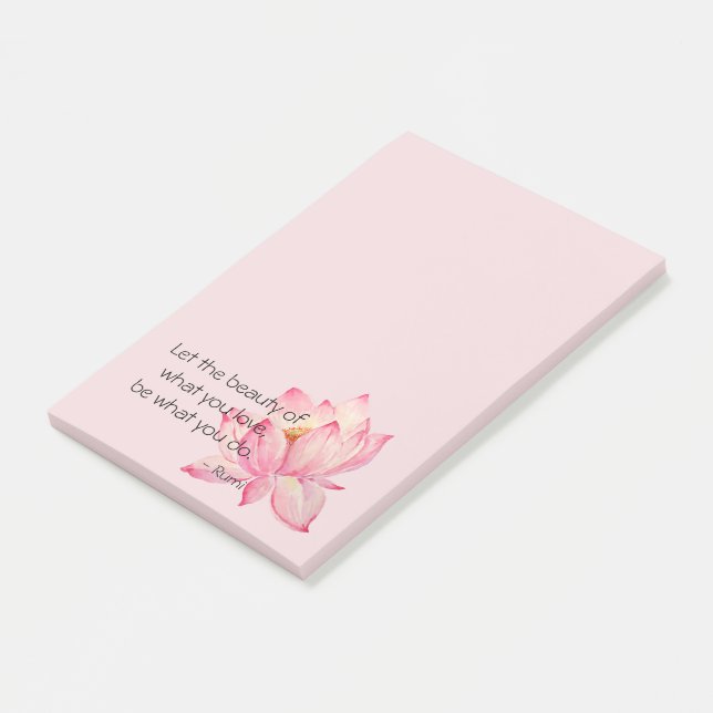 Rosa Lotusblomma Rumi Skönhetscitat Post-it Block (Vinklad)
