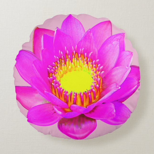 Rosa Lotusblomma Rund Kudde (Framsidan)