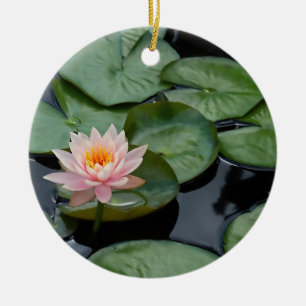Rosa lotusblommablomma med beställnings- text & julgransprydnad keramik