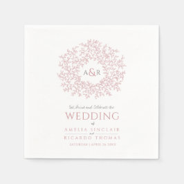rosa löv cirkel monogram art bröllop anpassningsb pappersservett