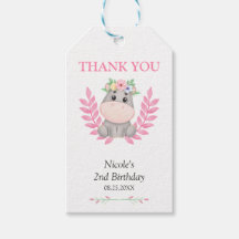 Rosa Löv Cute Hippo Blommigt Födelsedag Tack