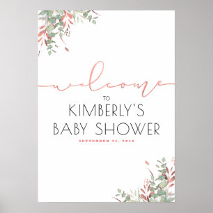 Rosa Löv Grey Elegant Baby Shower Välkommen Poster
