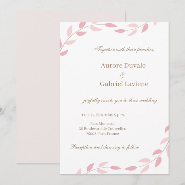  Rosa Löv hösten Botaniska Elegant bröllop Inbjudningar (Fram/baksida)