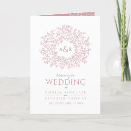 rosa löv monogram art två ton bröllop program