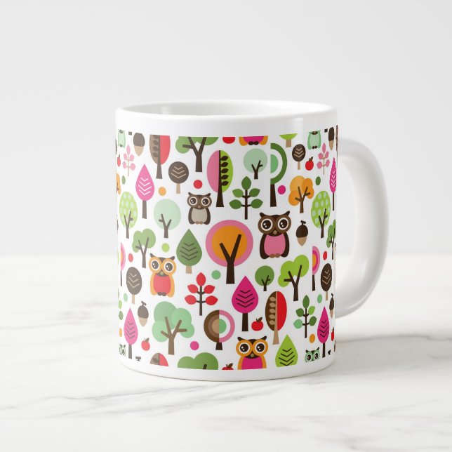 rosa löv träd-uggla-mönster jumbo mugg (Framsida höger)