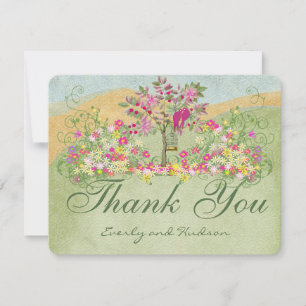 Rosa Love Bird Flower Swirl Bröllop Tack Kort